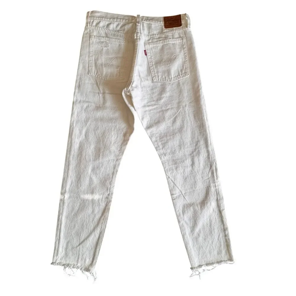 New LEVI'S White Mid Rise Wedgie Straight Leg Buttonfly Jeans Size 29